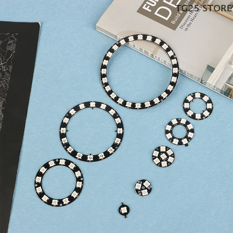 1/3/7/8/12/16/24 LED DC5V WS2812B Anello pixel indirizzabile individualmente IC integrato 5050 RGB Modulo anello LED Luce a led