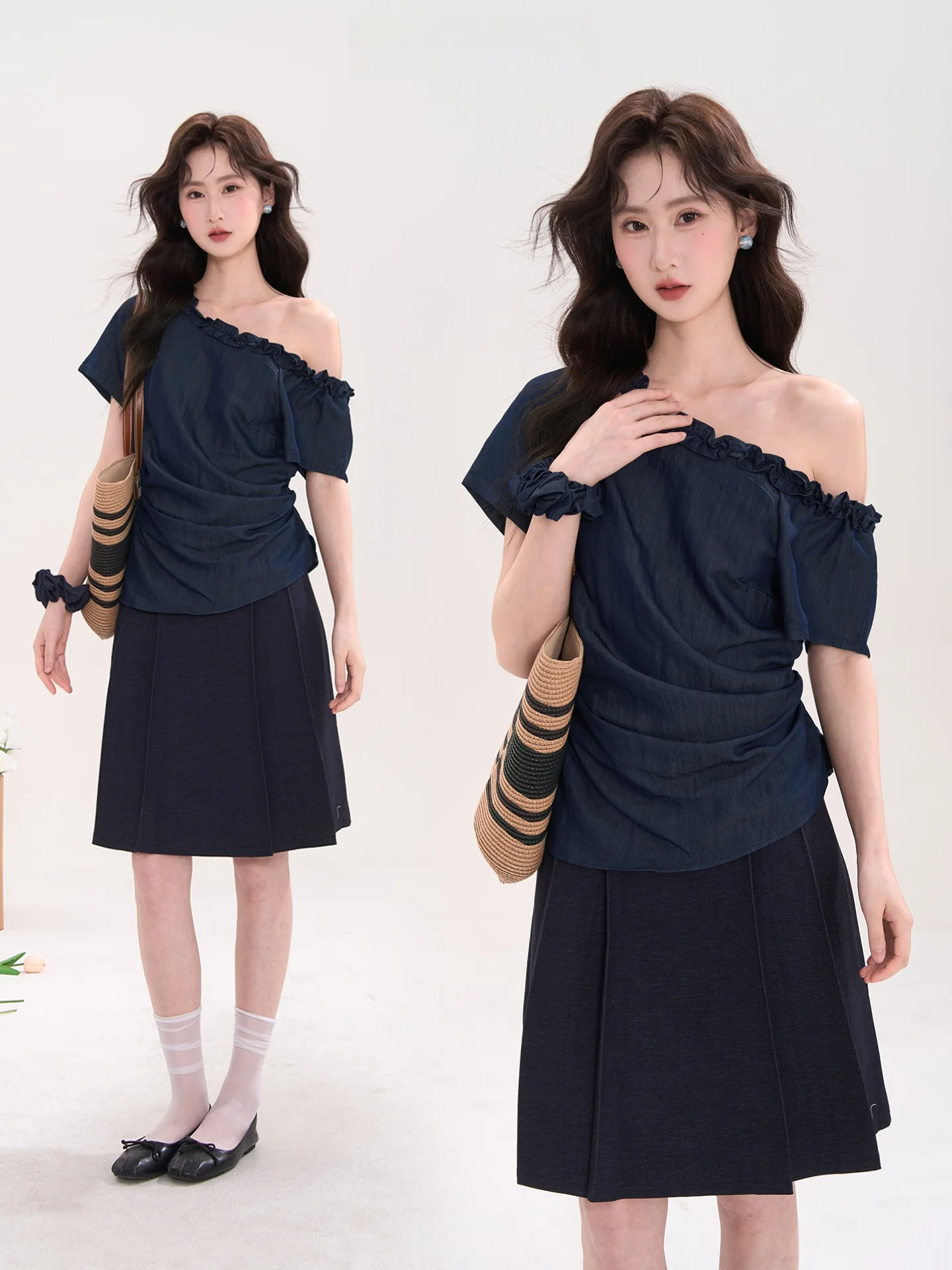 

Baroque Cake Sle Women's irt ter Ne ort Sve Floral Trim Slim Fit Breathable Polyester Fiber Summer Top