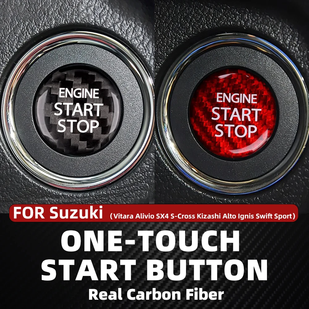 Real Carbon Fiber Car Engine Start Stop Button Interior Trim Cover Stickers For Suzuki Vitara Alto Alivio Ignis Auto Accessories