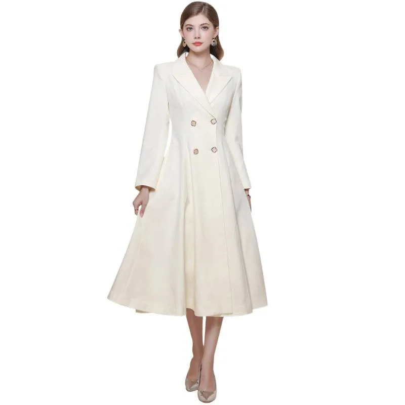 Manteau Midi Dr rétro taille haute, jupe Double boutonnage, robe de soirée longue Sve pour femmes d'âge moyen
