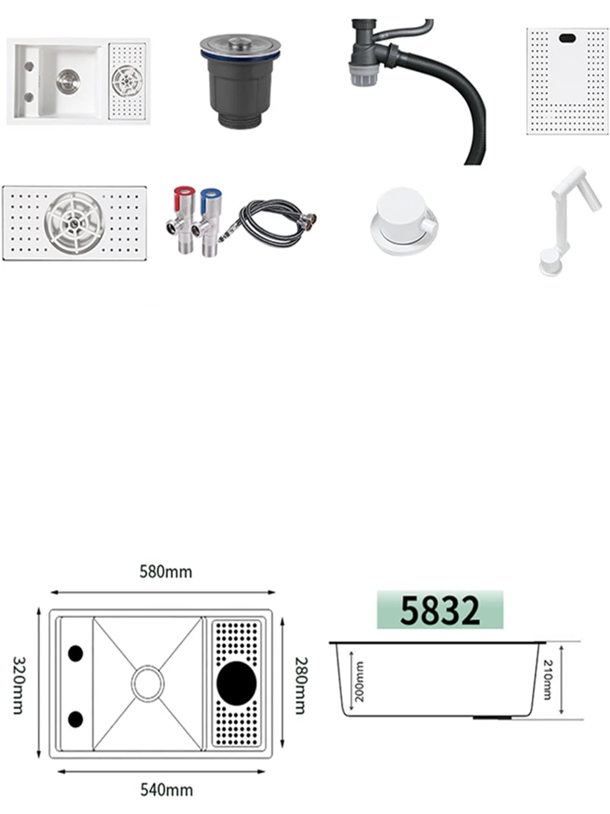 Nano White Hidden Mini Bar/Cafe/RV/balcony Sink with Up and Down Faucet and Glass Rinser Set 23 Inch