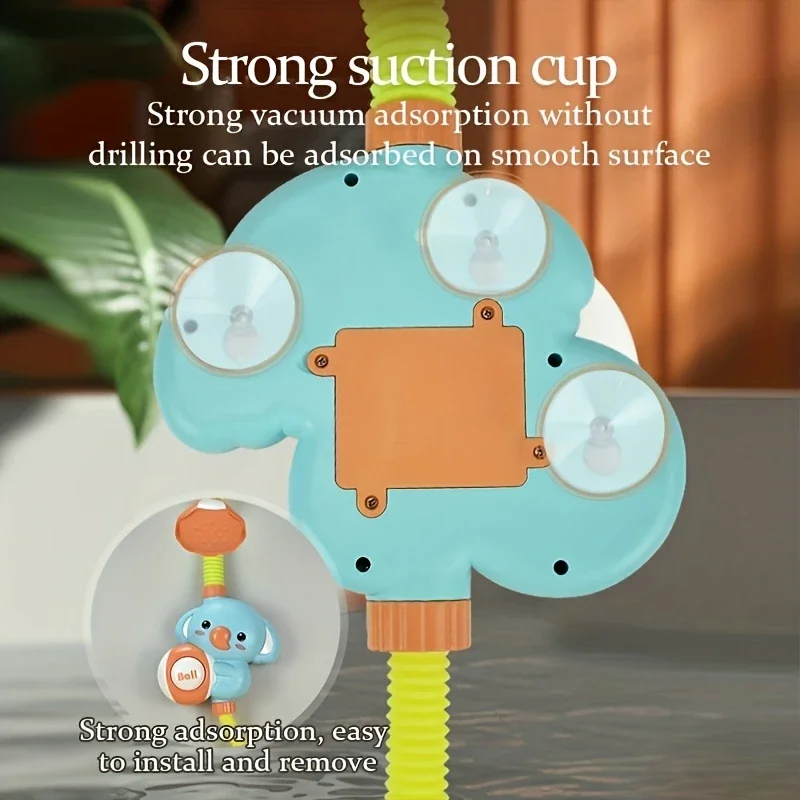 1Set Cartoon Cute Little Elephant Electric Shower, 360°Jet Water Wash Head, Baby Bath Sprayer, Bathroom Fun Water Play Toy