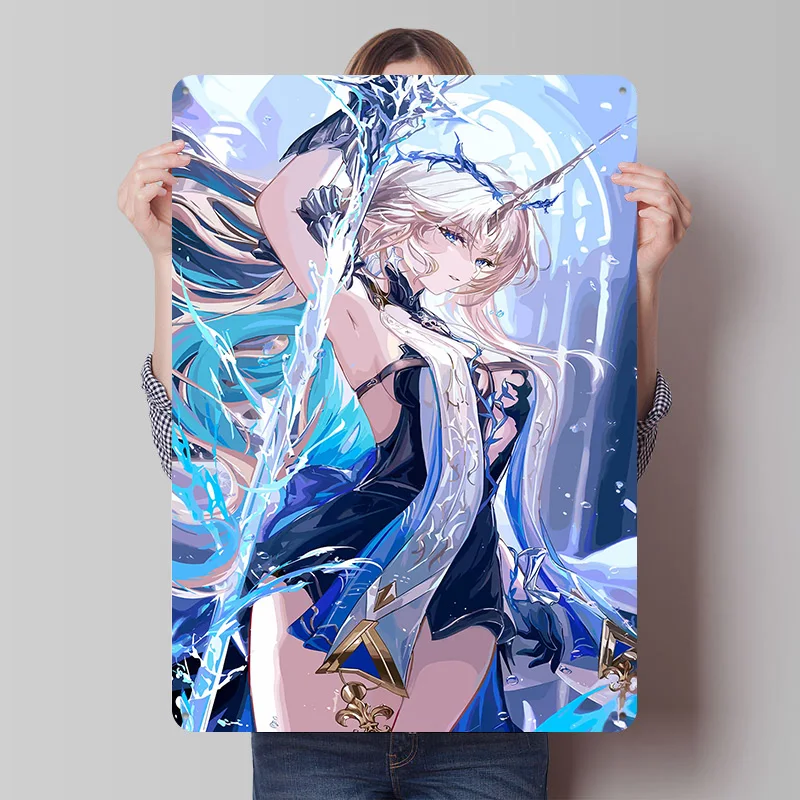 Anime Girl With Unicorn Horn Poster Customized Vintage Metal Signs Wall Art Retro Tin Plaque for Decoration Home Decor Items