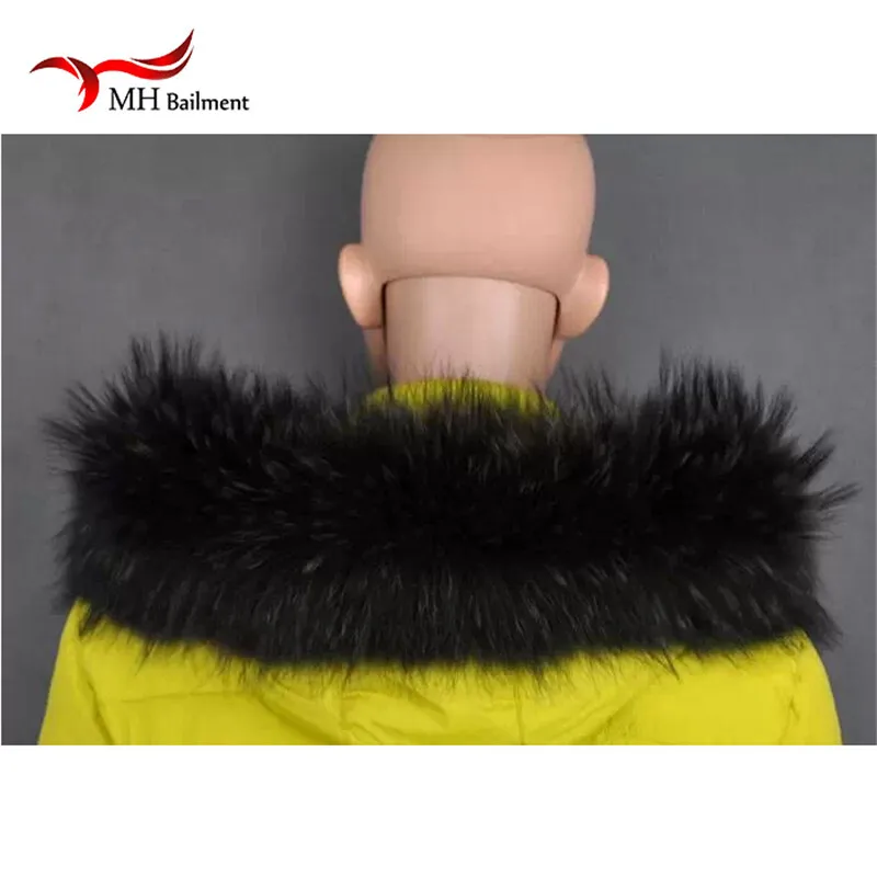 100% Natural Raccoon Fur Collar Winter Parka Coat Luxury Warm Ladies Scarf Genuine Black Men Warm Real Fox Fur Shawl Women