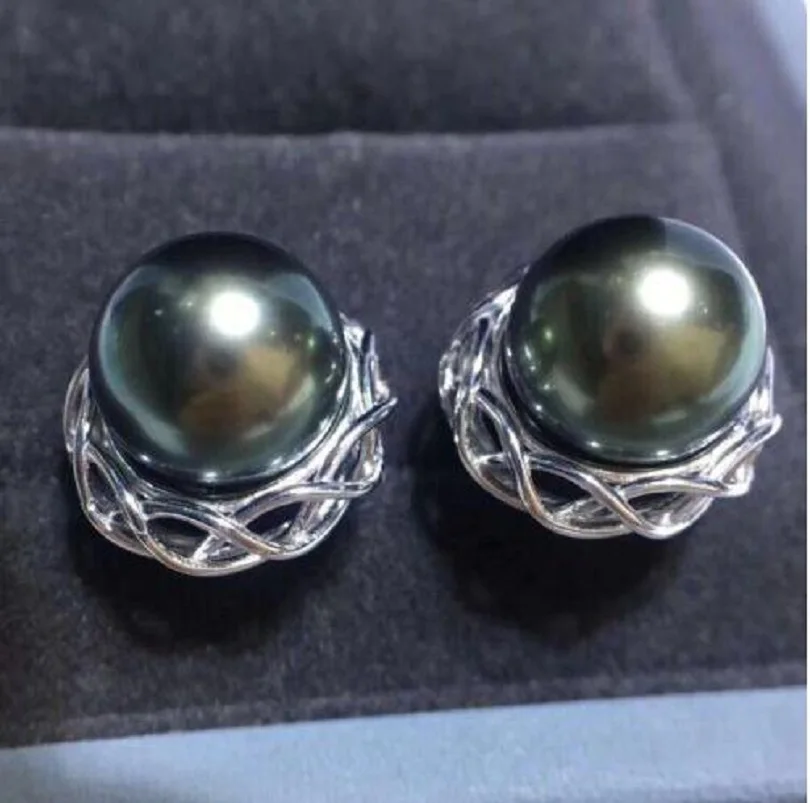 Gorgeous AAAA 9-10mm South China Sea Black Pearl Pendant Earrings and Ring Set 925s