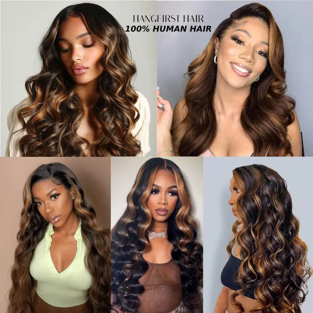 1B/30 Black Brown Body Wave Wigs Human Hair 13x4 HD Lace Front Wigs Human Hair For Women Wigs Human Hair 180% Density 26inch