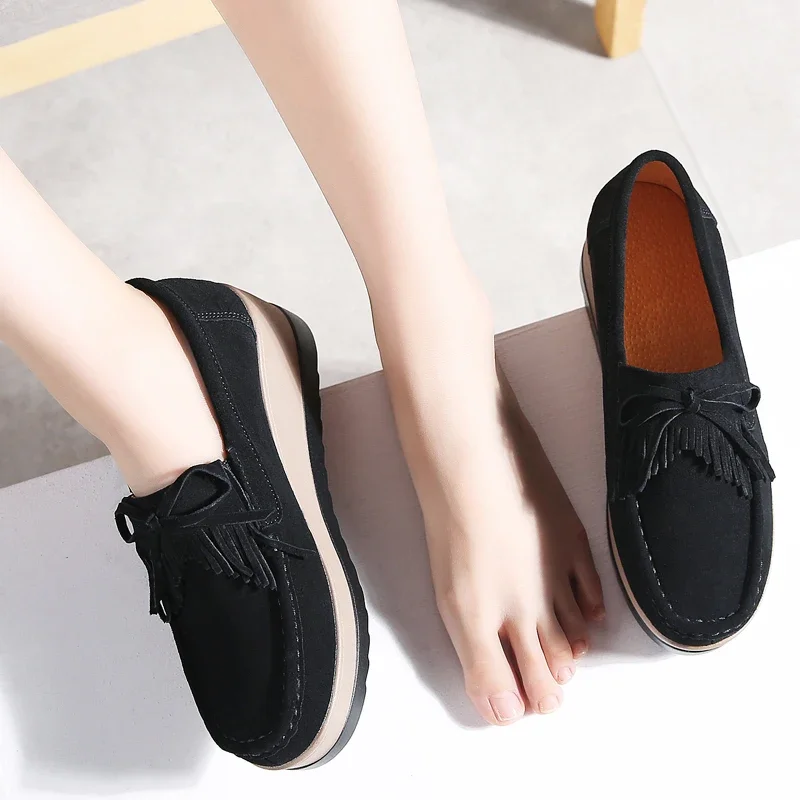 CEYANEAOAutumn Women Platform shoes leather suede plush slip on sneakers chaussure woman tassel fringe loafers women shoesE030