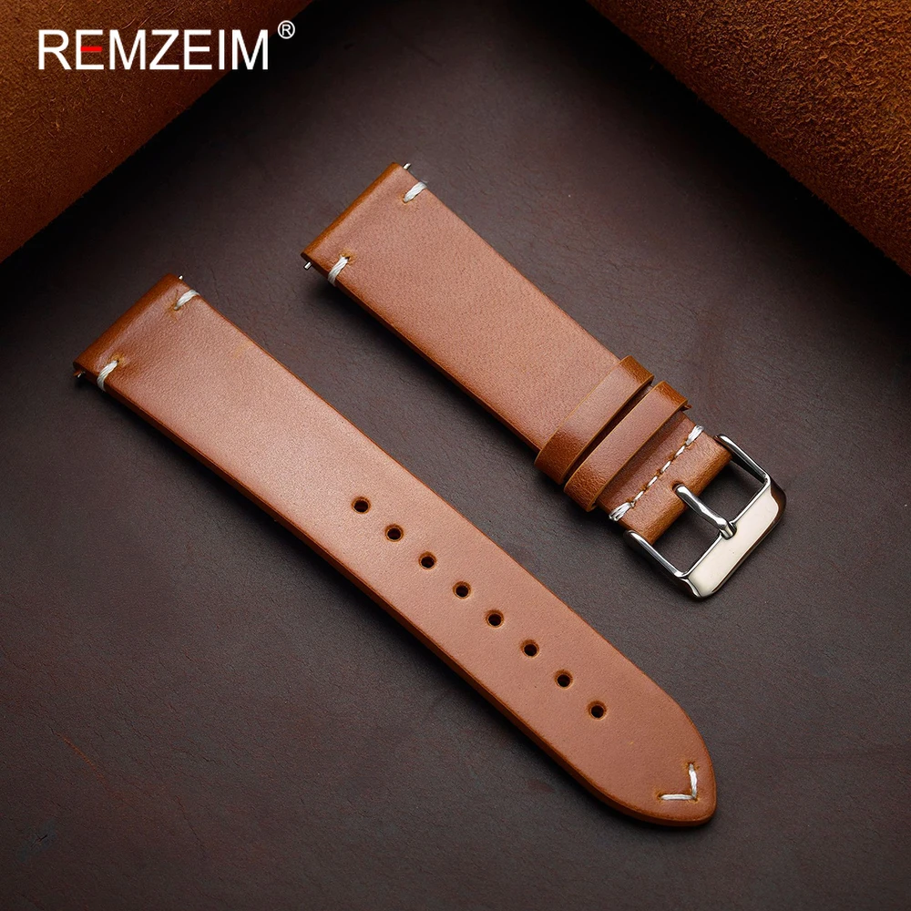 Herren Uhrenarmband aus geöltem Wachsleder mit Schnellverschluss-Federsteg, 18mm 19mm 20mm 21mm 22mm, Ersatz-Uhrenarmband, modisches Uhrenband
