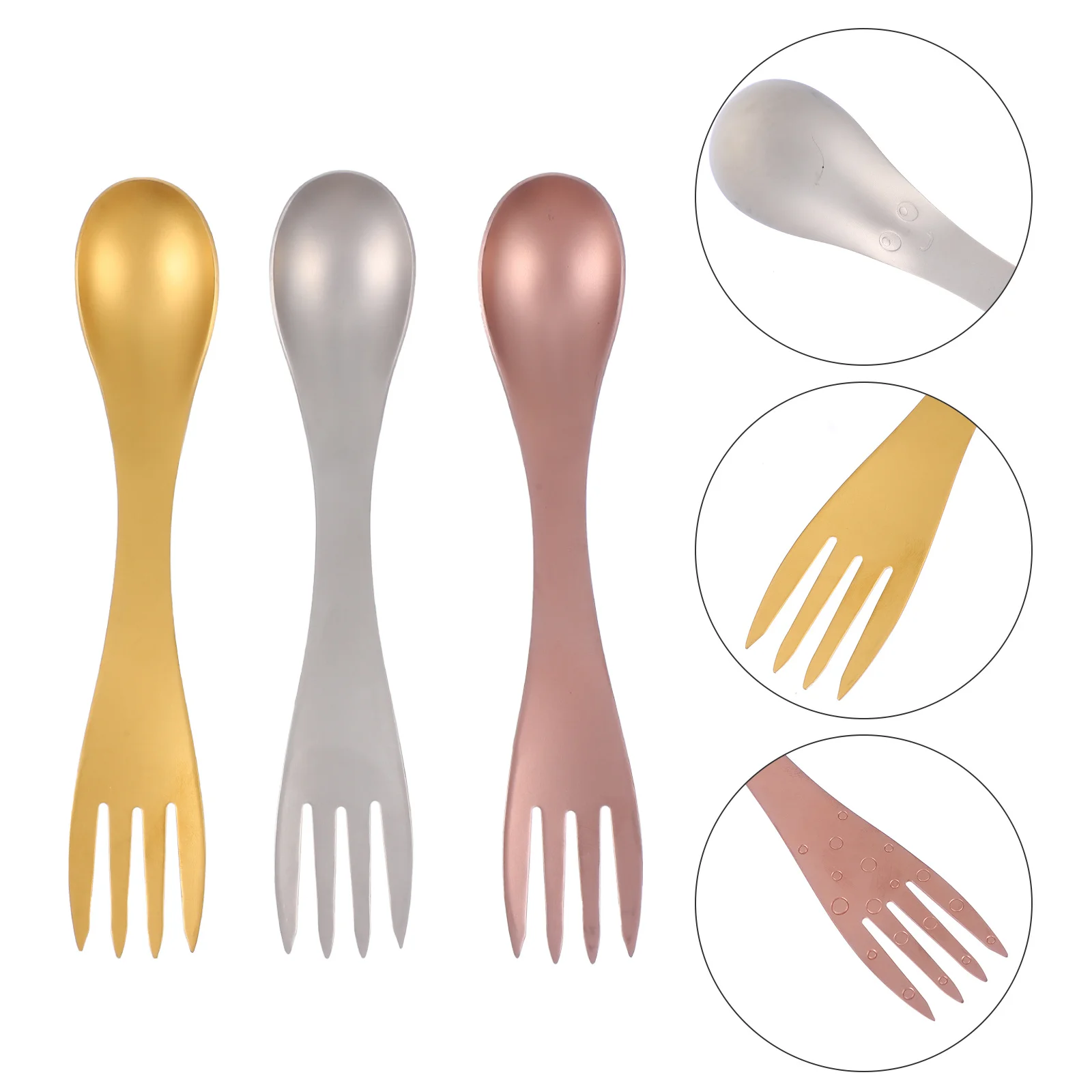 

3Pcs Spoon Fork Integrated Set 2 in 1 Stainless Steel Cutlery Portable Camping Tableware Multi-Function Utensil