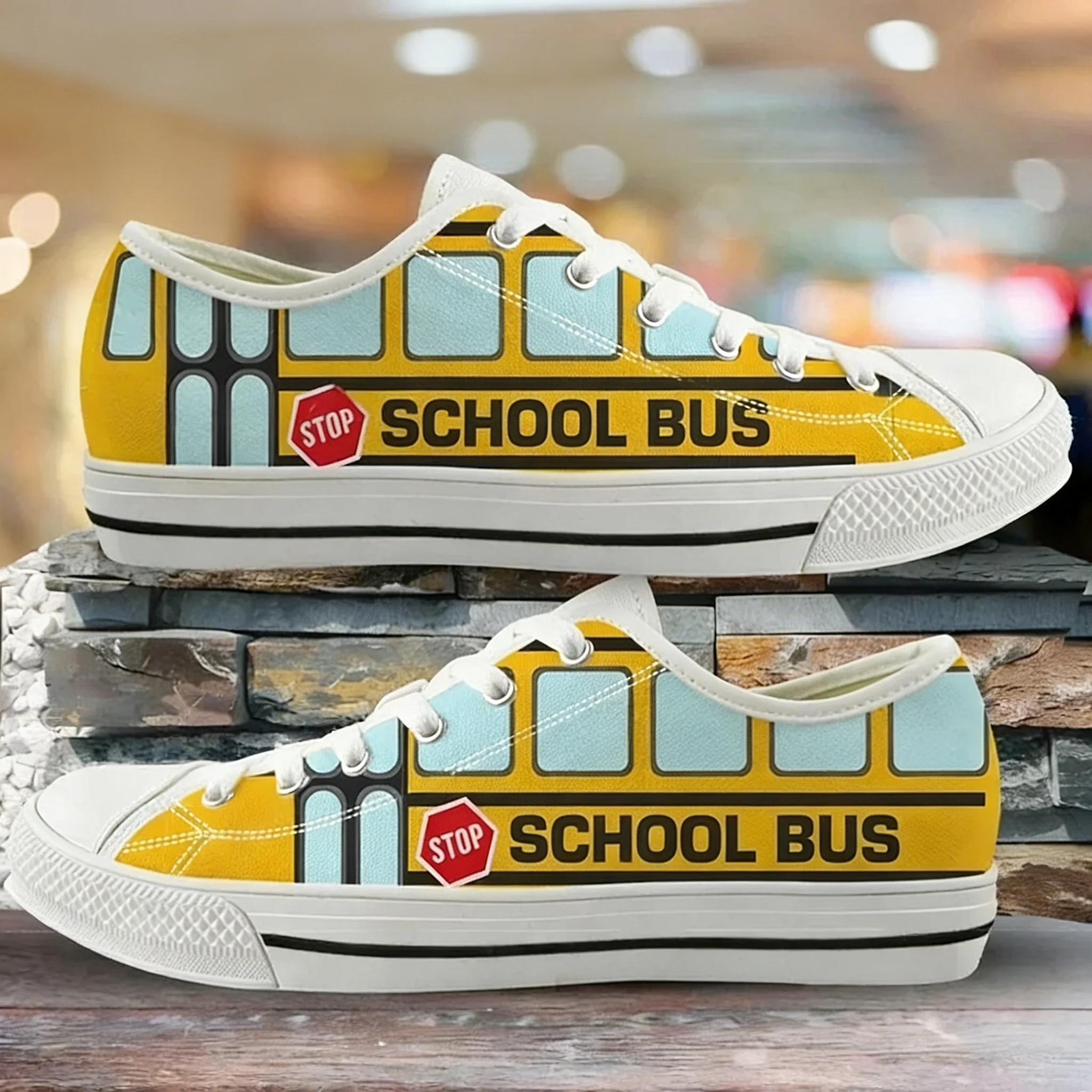 

Женские повседневные кеды с принтом «Желтый школьный автобус», низкие, из вулканизированной ткани, для девушек