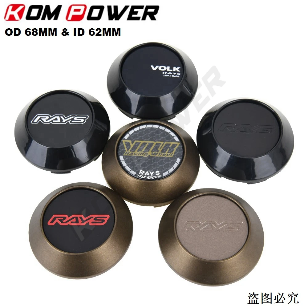 4PCS OD 68MM / ID 62MM Sport Rim Cap RAYS VOLK Racing Logo Sticker Wheel Cover Cap Wheel Center Hub Caps Silver & Black & Bronze