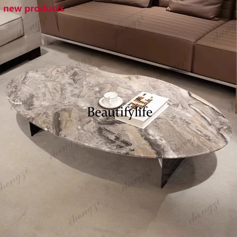 a68Imported Venetian brown living room oval coffee table Italian natural marble designer combination