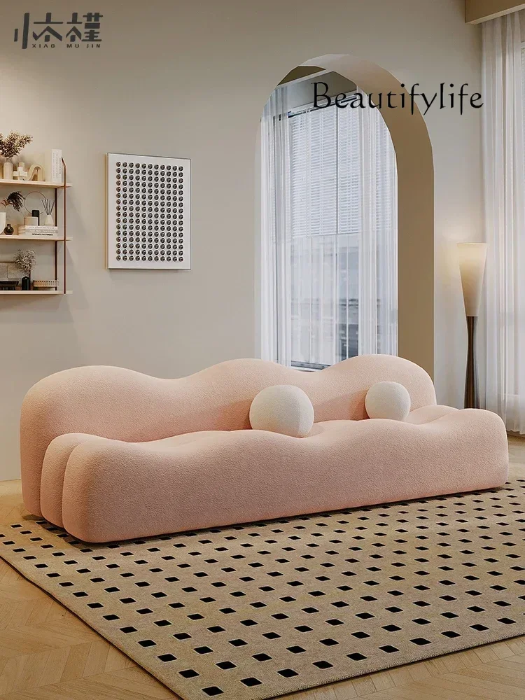 أريكة ذات صف مستقيم على الطراز الكريمي لغرفة المعيشة B & B أريكة غرفة نوم وردية اللون #3