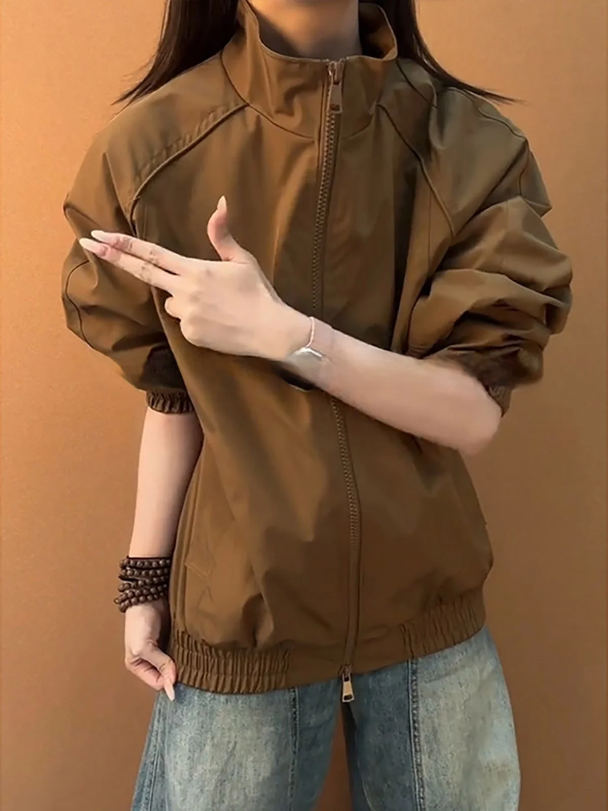 Brown Short Baseball Style Flight Jacket Men's Fashionable Three-Proof American Workwear Coat Youth Popular Loose Fit Regular...