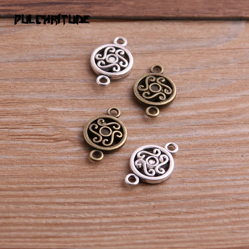 20pcs 12*19mm Two Color Zinc Alloy Necklace Charm Jewelry DIY Hollow Round Flower Connector Pendant Necklace