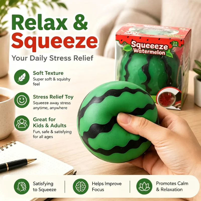 Trending Simulated Fruit Watermelon Water Bead Stress Ball Portable Hand Squeeze Squishy Fidget Toy Daily Relax Gift