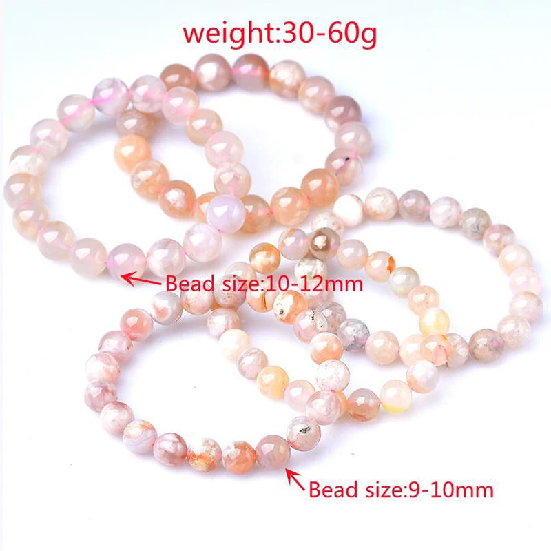 1PC Natural Cherry Blossom Agate Bracelet Healing Stone Beads 10-12mm String Men and Women Agate Bracelet Jade Hand String Gift