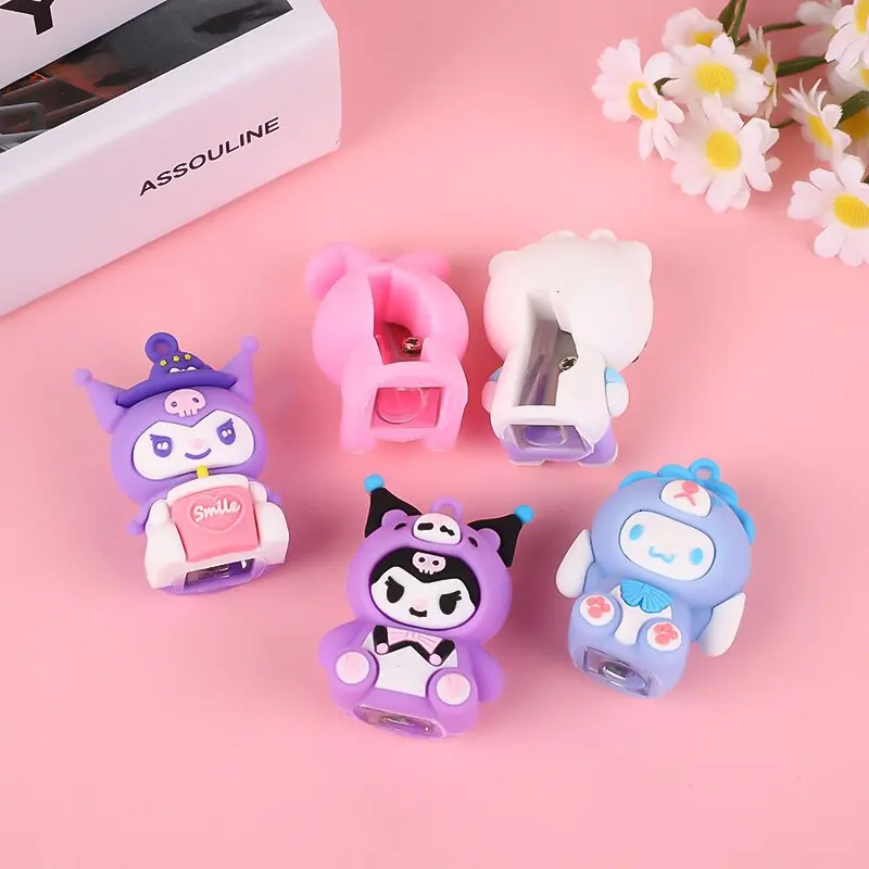 Imagem -03 - Sanrio Apontadores de Lápis Hellokitty Kuromi Cinnamoroll Student Cup Sharpener Artigos de Papelaria Escolar Atacado Pcs 10 Pcs