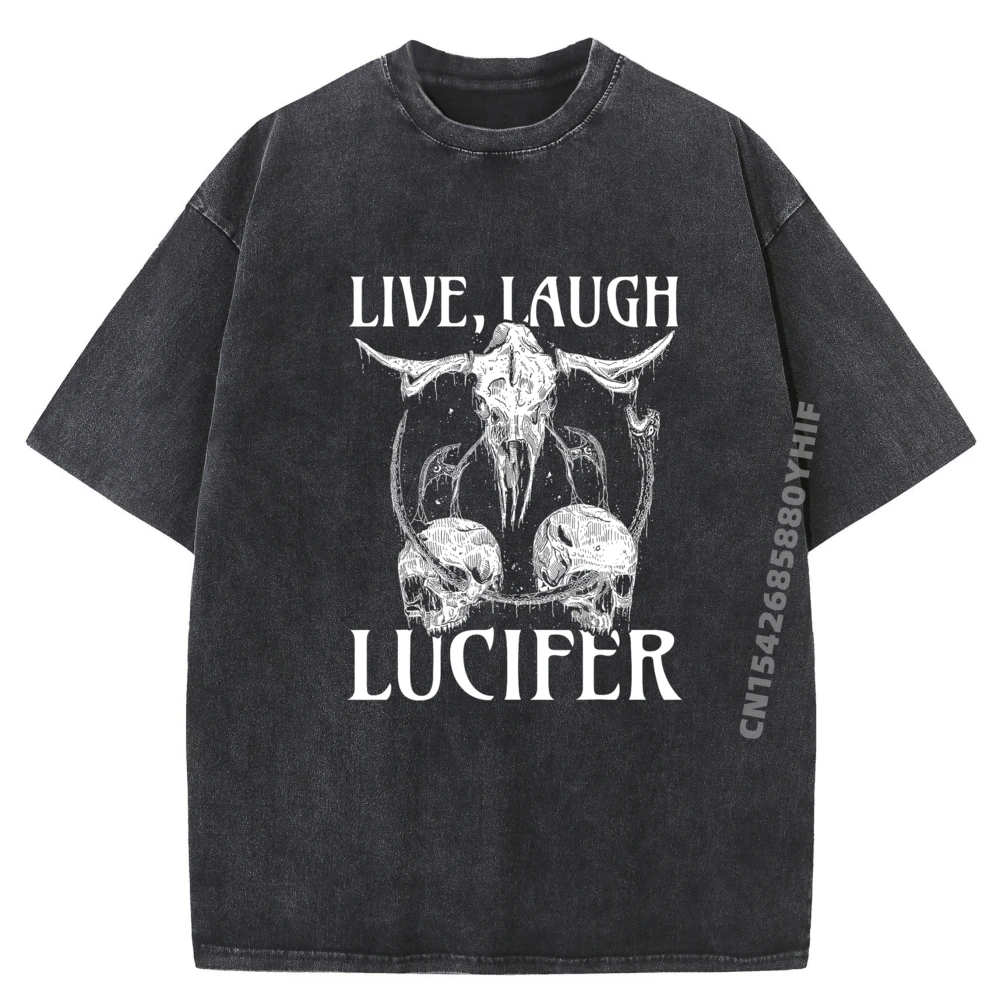 

Live Love Lucifer Goth For Concert Festival Streetwear T Shirts Mens Graphic Tees Loose Washed Clothes Alphabet