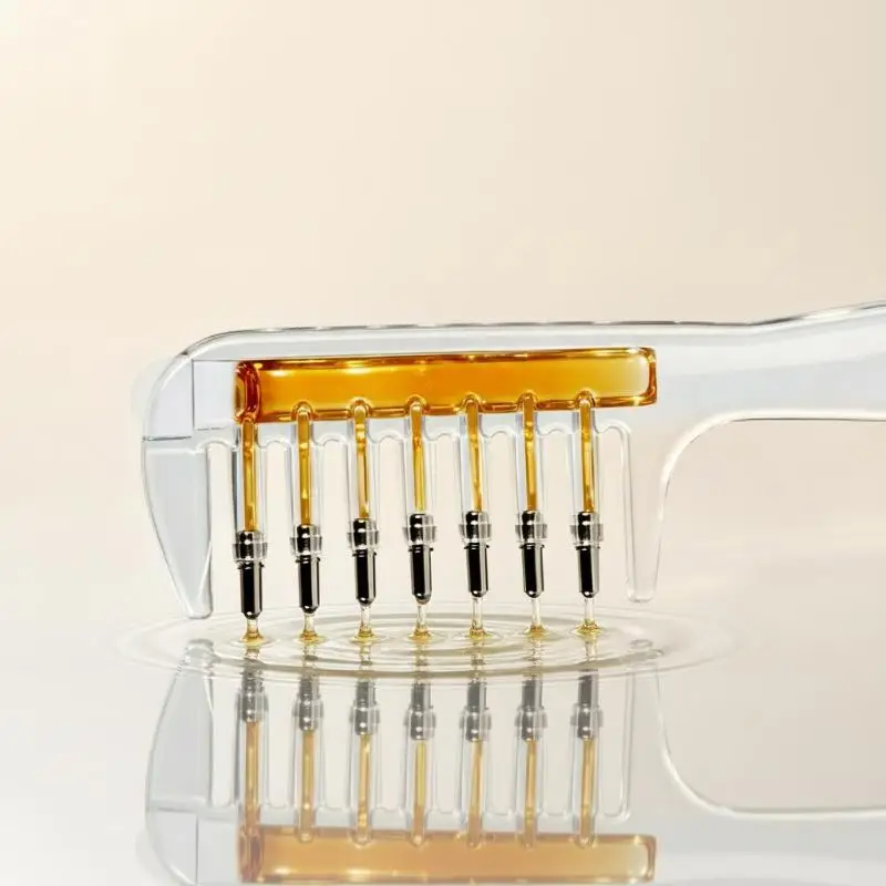 Unisex Transparent Essential Oil Applicator Massage Comb With Built-In Liquid Reservoir, Rolling Metal Teeth, Suitable For Women