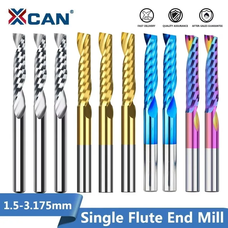 XCAN frezy 10 sztuk 2x8mm 3.175 shank pojedynczy flet spiralne Router bity do cięcia drewna/z tworzywa sztucznego 1 flet frezowanie CNC do cięcia