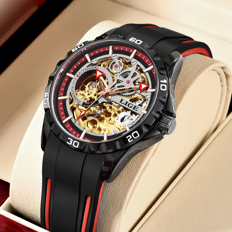 2023 LIGE New Watch Men Automatic Mechanical Skeletonized Clock Fashion Sport Waterproof Watch 50ATM Waterproof Luminous Watches