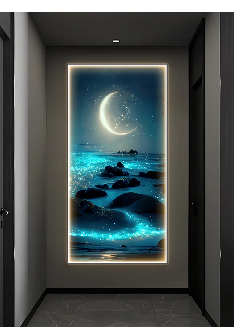 

Ocean Waves Wall Lamp Entrance Decoration Light Painting Moon Corridor Hanging Painting Light Sea Home Living Room Mural Light