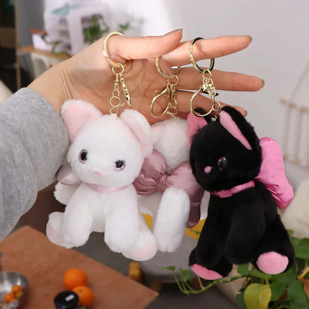 Llavero de Gato de Peluche Creativo de Algodón PP con Lazo, Suave, Colgante, Joyería, Accesorio para Colgar