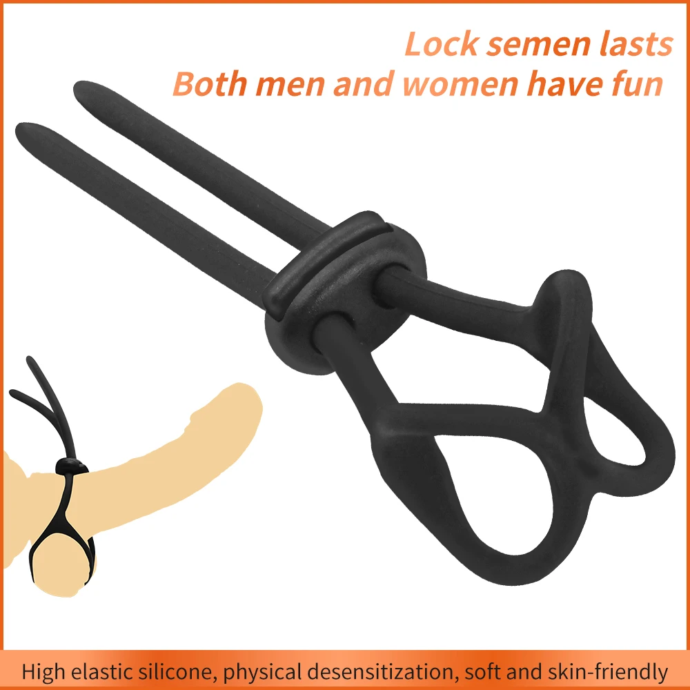 Adjustable Penis Ring Rope Dual Cock Rings  Silicone Delay Ejaculation Scrotum Stretcher Male CockRing Sex Toys for Men