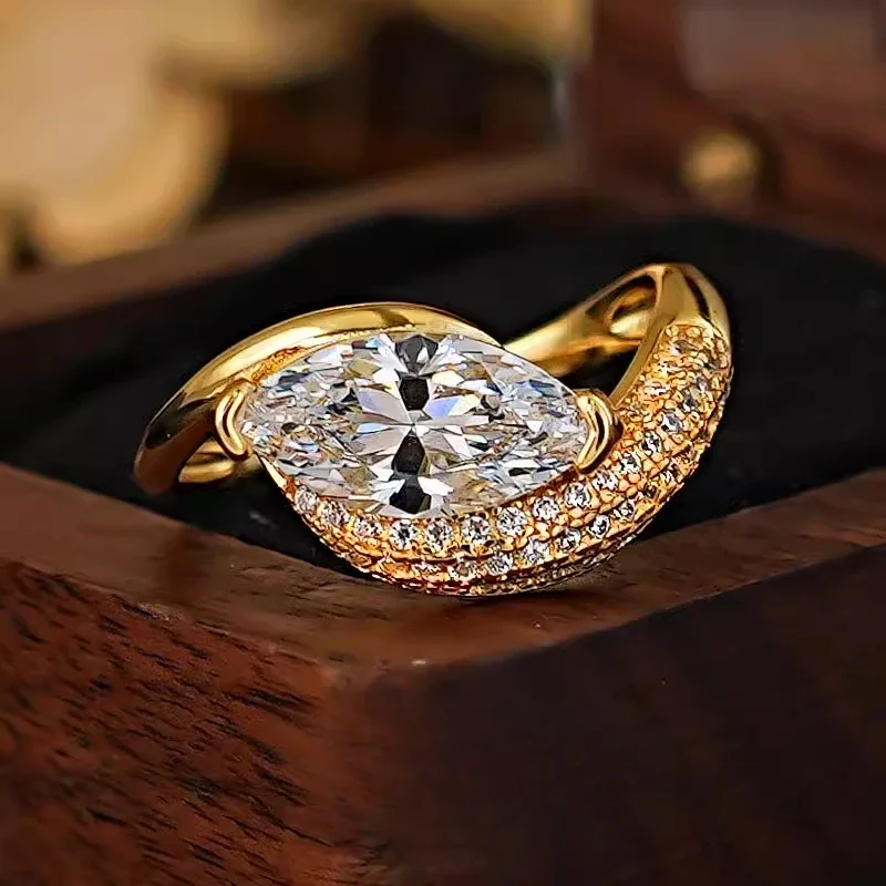 

Новое серебряное кольцо 925, свет, роскошная кривая инкрустация конским глазом, выращивание высокоуглеродистых бриллиантов, микроинкрустация, ниша, легкая, роскошная, элитная