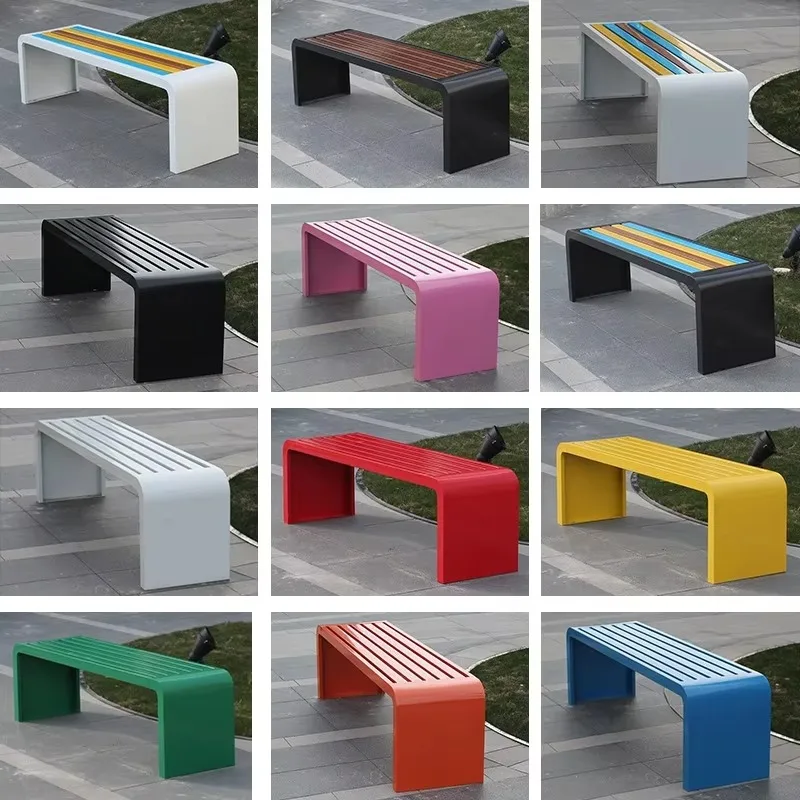 كرسي حديقة معدني مربع خارجي مربع من الفولاذ المقاوم للصدأ حديث للاستخدام في فناء المجتمع ومركز التسوق في المستشفى والفناء المدرسي