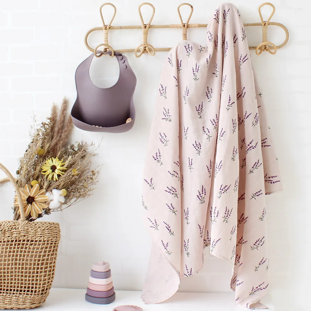 Baby Swaddle Wrap 100% Organic Cotton Muslin Blankets for Newborn Infant Receiving Blanket Swaddle Flower Print Gauze Bath Towel