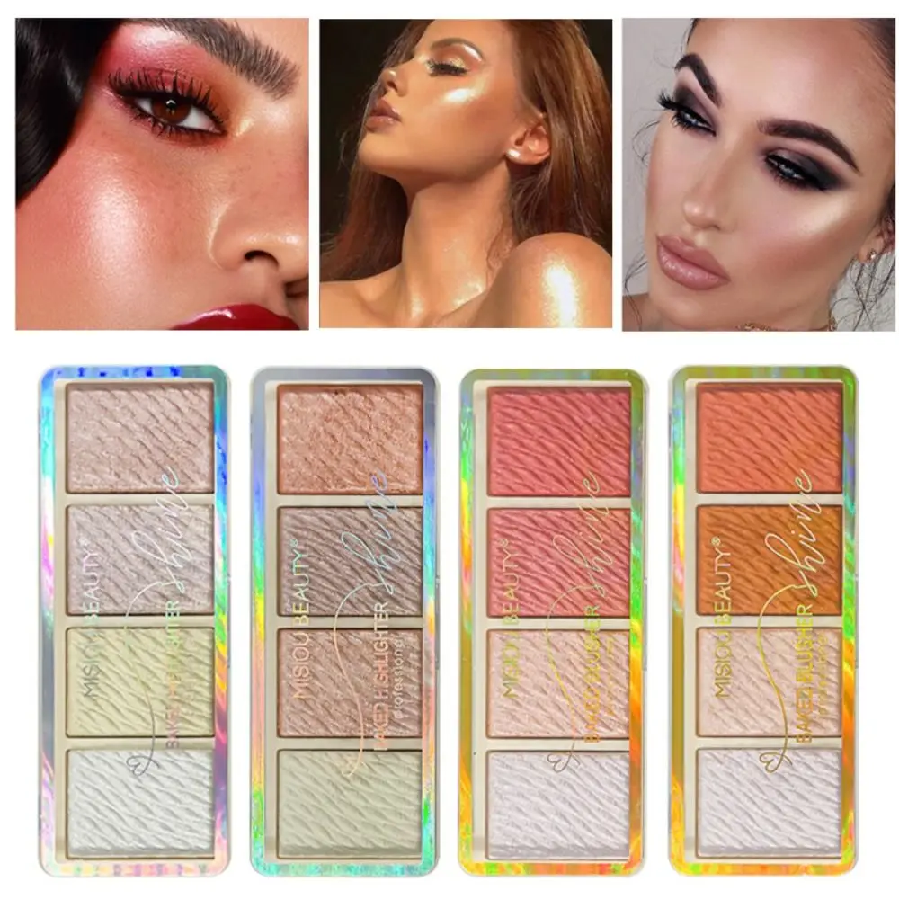 Paleta de Resaltadores de 4 colores, bronceador facial 3D, paleta de rubor de contorno facial, brillo brillante, paleta de sombras de ojos