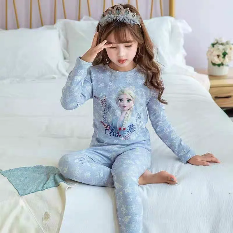 Anime Frozen Elsa Autunno Set di abbigliamento per bambini Snow Queen Indumenti da notte Vestiti Ragazza Manica lunga Pigiama invernale Set Regali