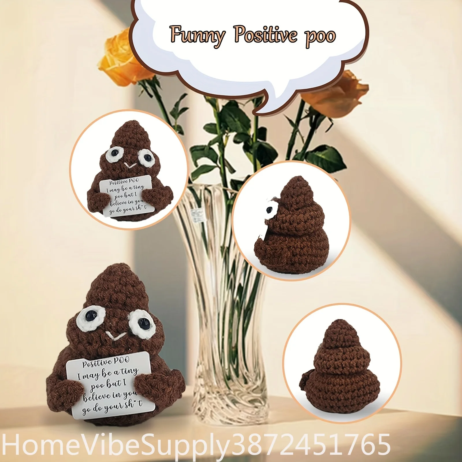 1Pc Creative Mini Handmade Crochet Plush Desktop Ornament With Positive Emotional Support Card Encouraging Birthday Graduation Gift For Friends Supply