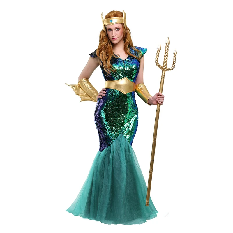 2025 New Arrival Halloween Men Poseidon Triton King Sea God Cosplay Outfits Women Deep Sea Mermaid Sea Siren Costume