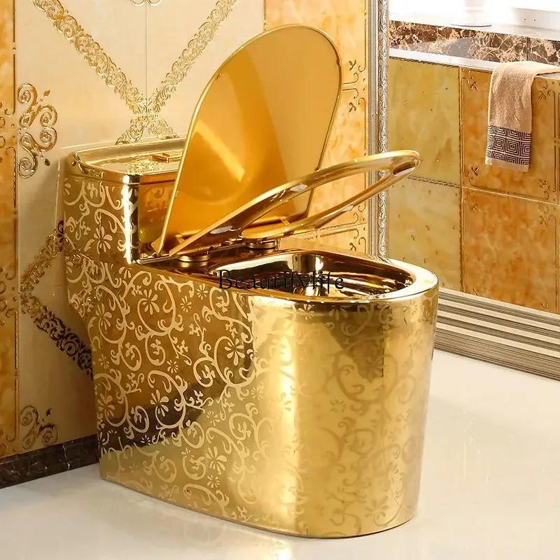 

Household creative European flush toilet golden pattern toilet
