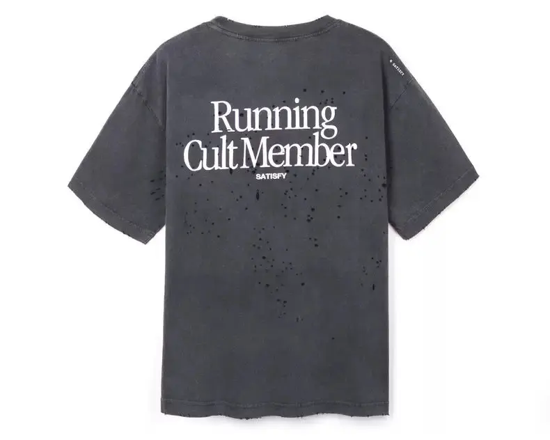 SATISFY washed old ripped sports light short-sleeved T-shirt