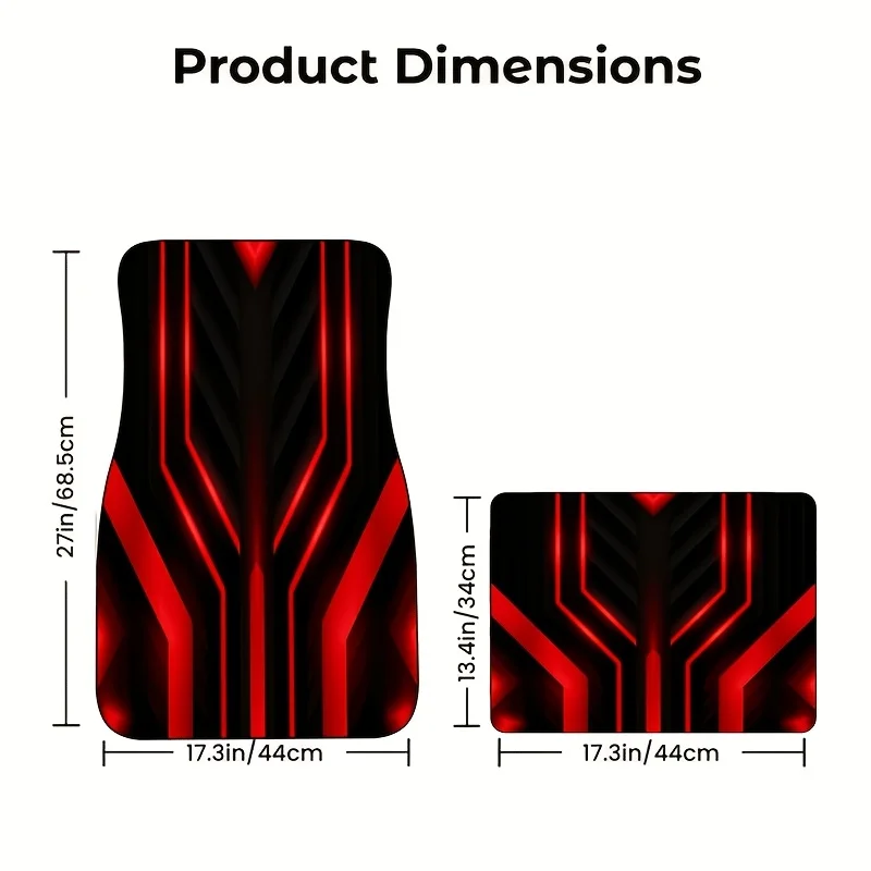 Car Floor Mats 4pcs, Material, Futuristic Red Geometric Design, Suitable For Car Interiors, Dynamic & Sleek Visual Effect, Perfe