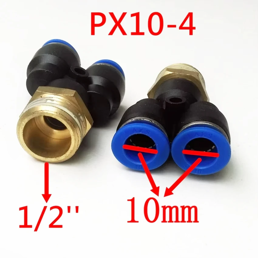 2PCS Pneumatic Air Fitting O.D 10mm 1/2''  Y Shape Quick Fitting Connector PX 10-4