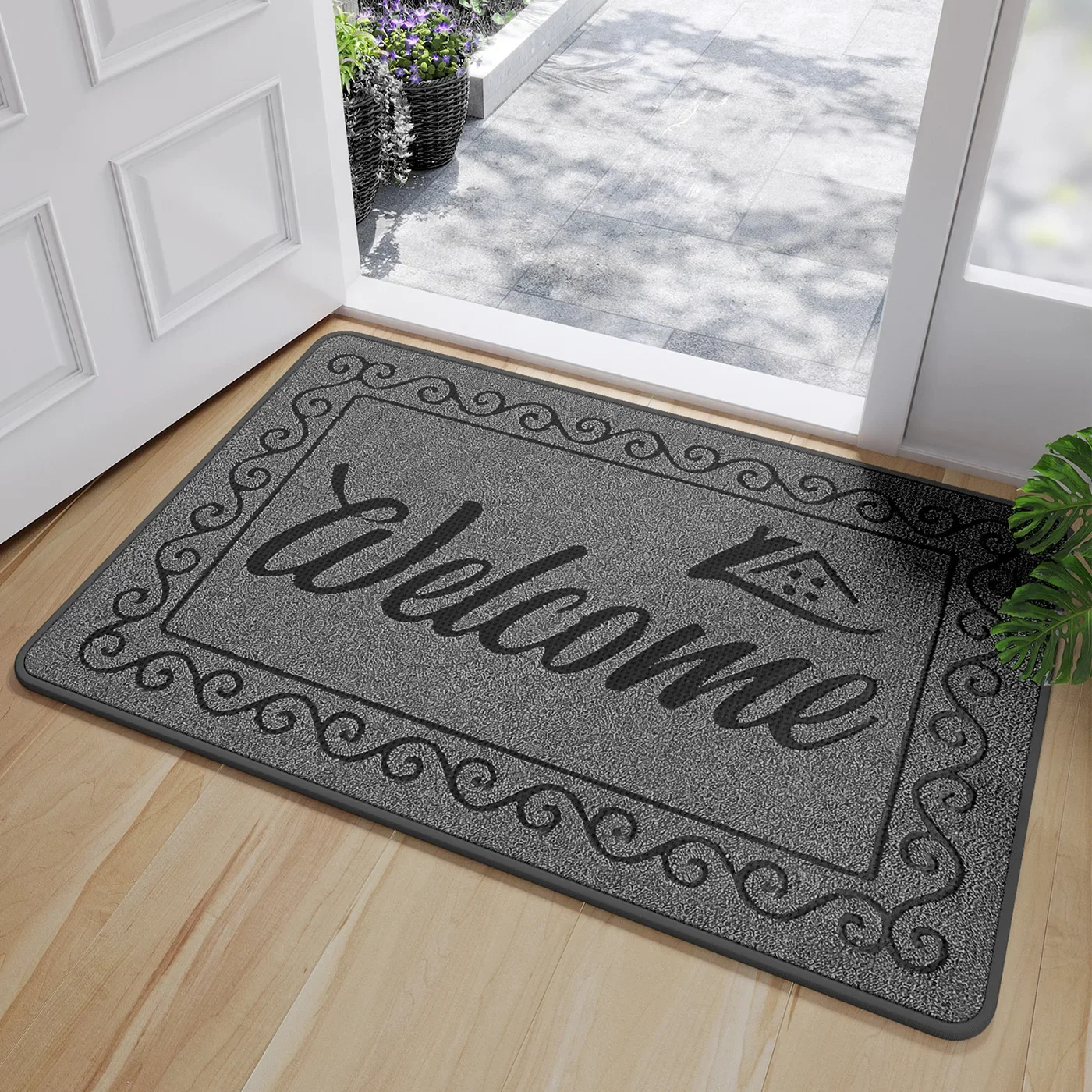 Vintage Welcome Print Linen Doormat, Absorbent Entrance Mat for Outdoor Indoor, Dust Dirt Trapper Wear Resistant, Non-Slip
