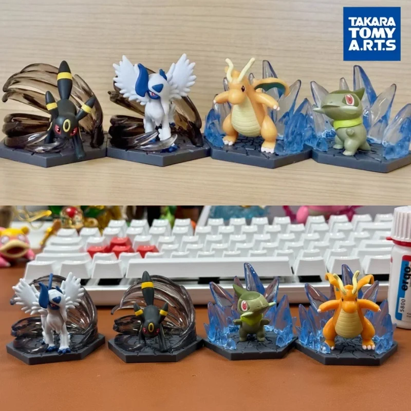 Figura Coleccionable Takara Tomy Pokemon Gashapon, Diorama de Batalla de Dragones Oscuros, Decoración con Absol, Dragonite y Eevee