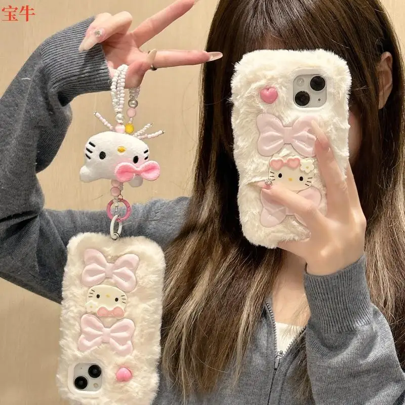 

Подходящий для Iphone Sanrioed Hello Kittys мой Мелодия плюшевый чехол для телефона Ins Девочка Сердце Kawaii Ремешок чехол для телефона аксессуары Подарки