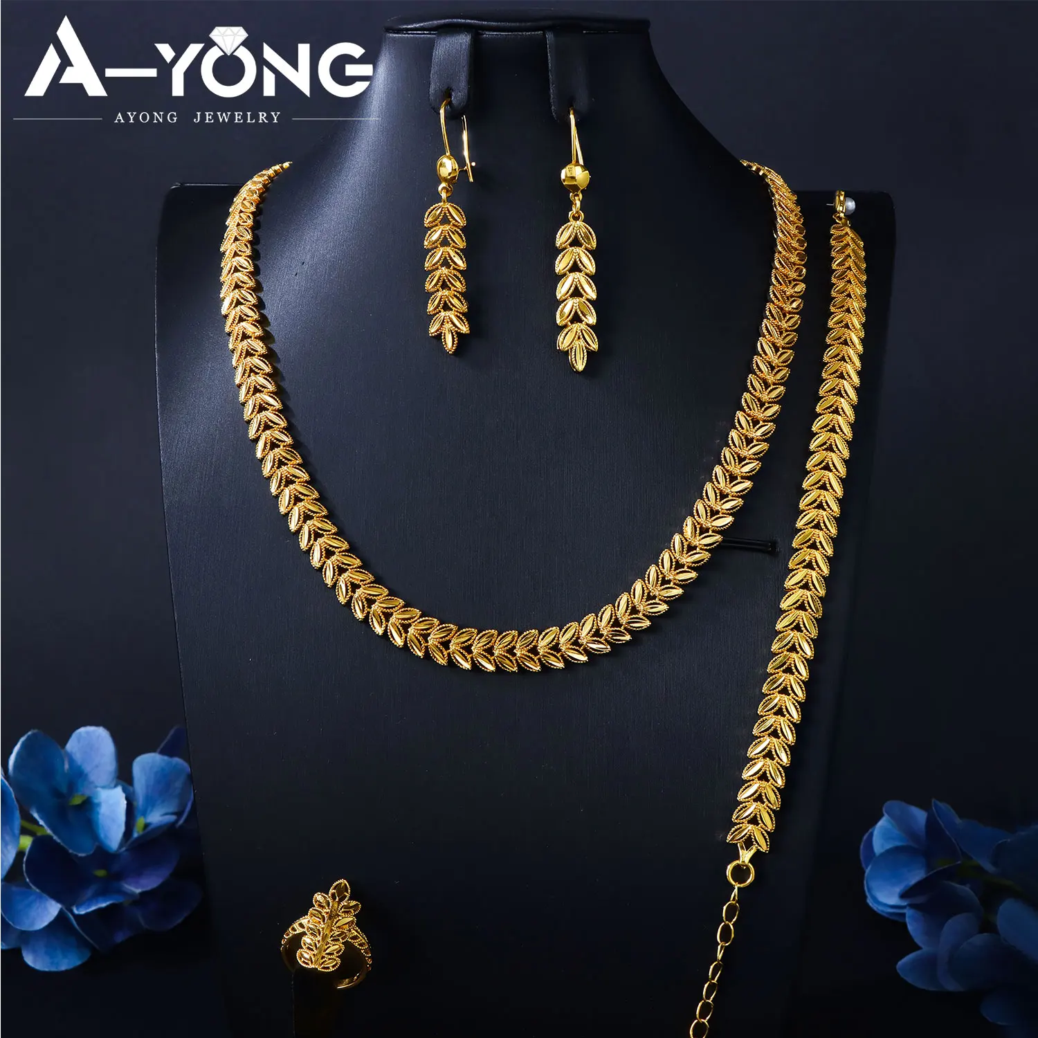 Nigeria Bridal Wedding Jewelry Set 24k Gold Plated Arabic Tassel Marry Necklace Bracelet Earrings Ring Moroccan Vintage Jewelrys