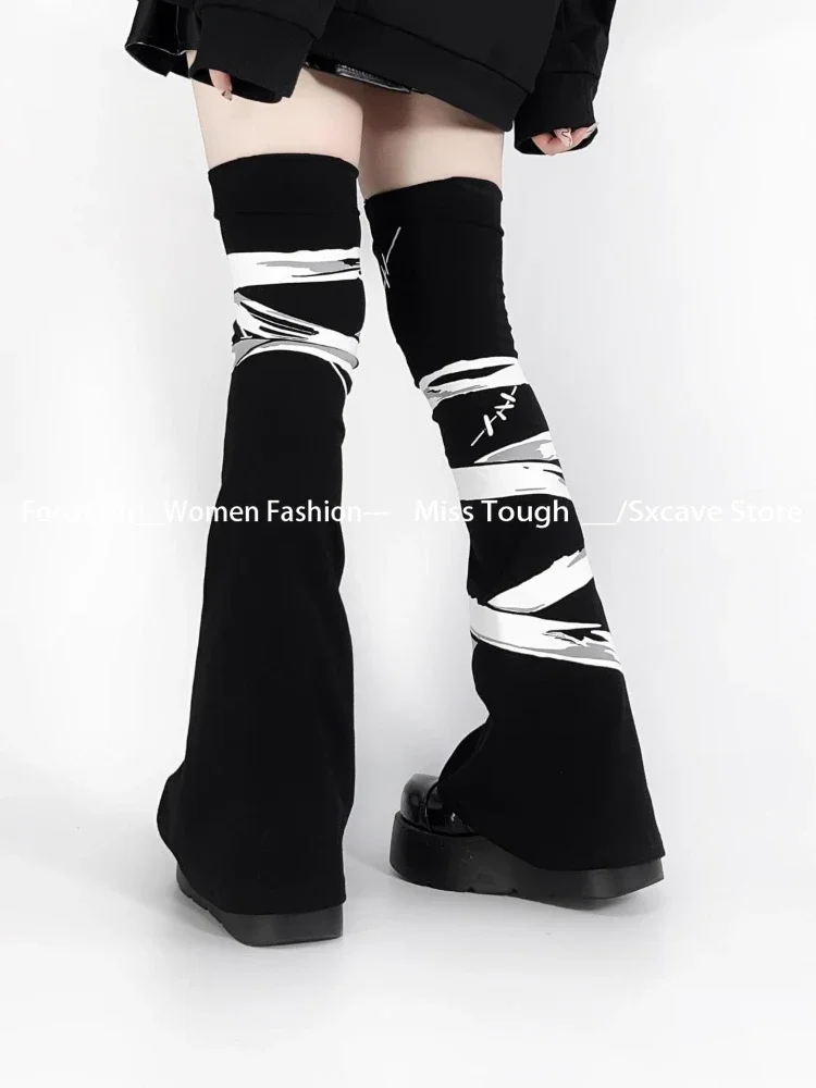 Subculture Japanese Y2k Leg Warmers Women Lolita Kawaii Boot Cuffs Warm Long Sock Autumn Girls Vintage Print Thigh High Socks