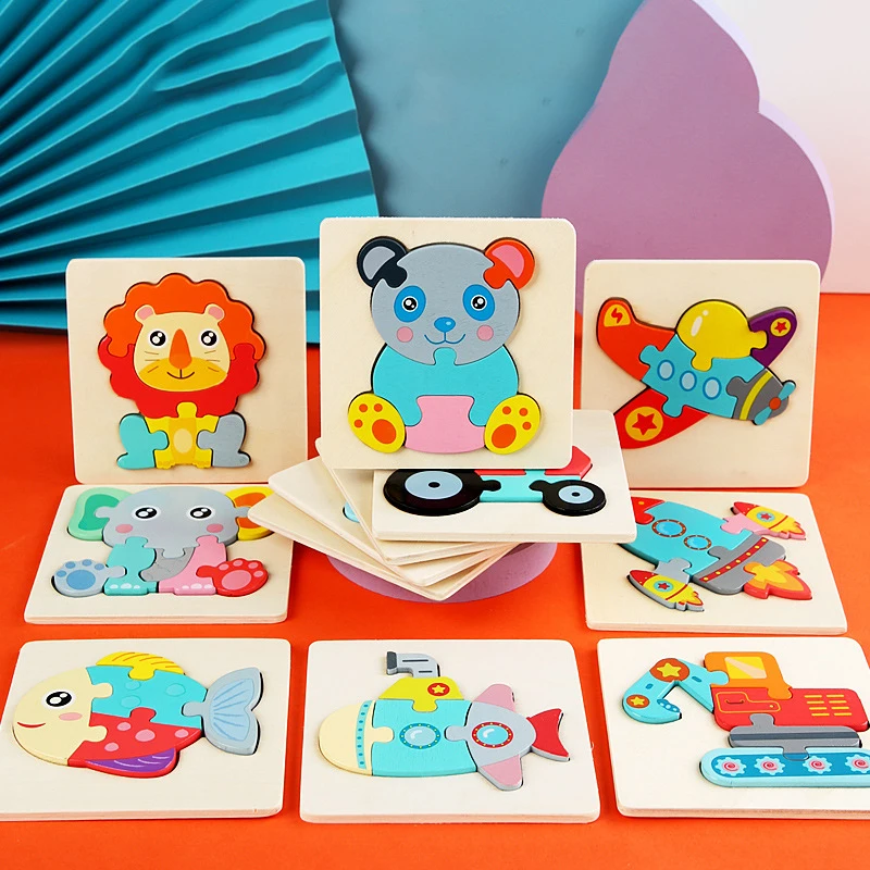 

Baby Wooden Toys 3D Puzzle Cartoon Animal Intelligence Cognitive Jigsaw Wood Puzzle Early Educational Toys For Kids Gifts