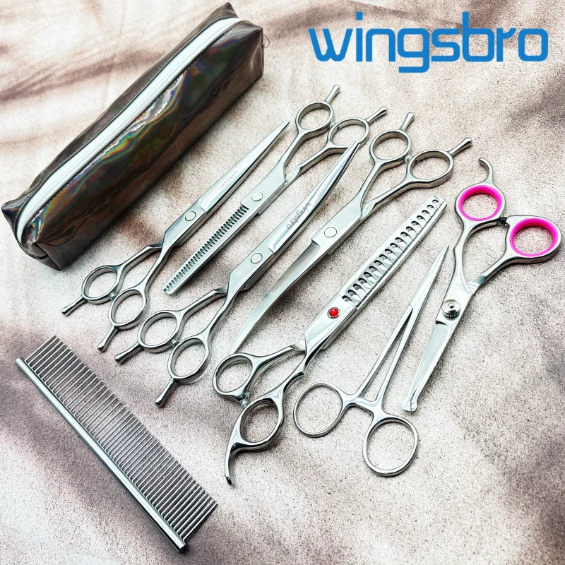 7 Inch Dog Scissors kit Professional Stainless Steel Pet Grooming Curved Scissors Shears Set