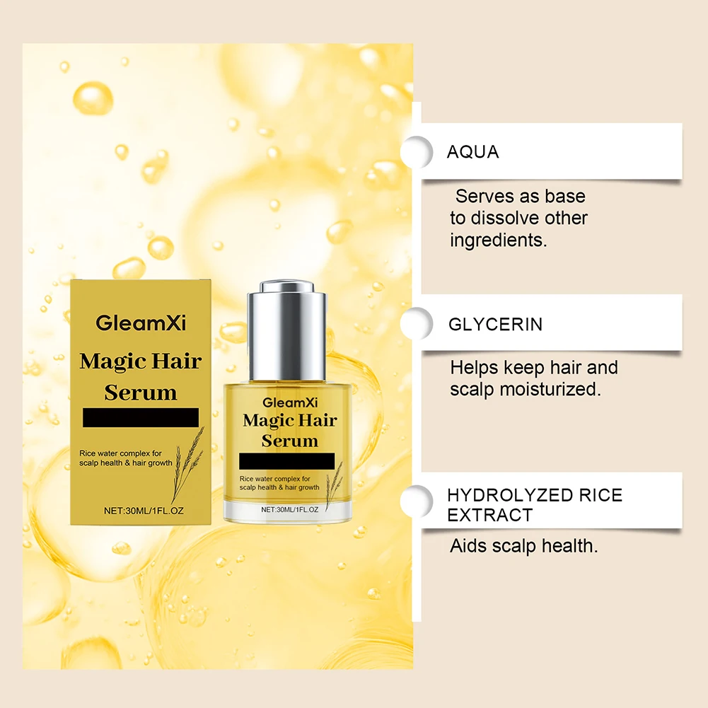 1pcs Magics Hair Serum Thickness Non-Greasy & Fast Absorption Rice Water Complex For Scalp Health Hair Growth Hair Serum 30ml