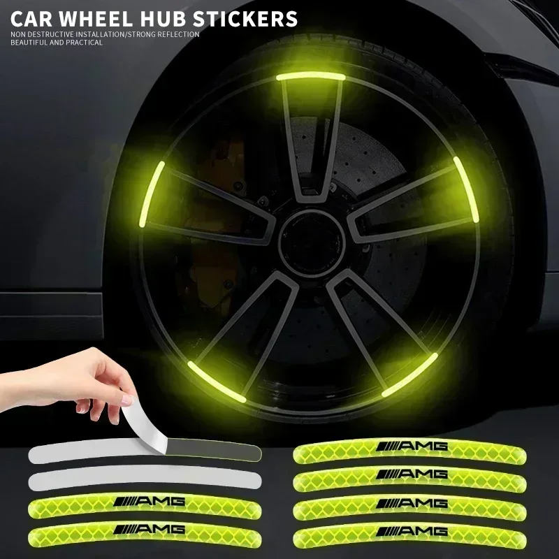 5/10/15/20pcs Luminous Car Wheel Hub Stickers High Reflective Stripe Tape For Mercedes Benz AMG GLC GLE GLB W205 W203 W211 W212