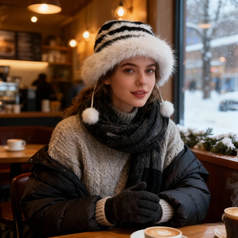 1 قطعة المرأة الخريف والشتاء نمط جديد لدغ تقسم قبعة بحافة ، الدافئة رشاقته تنوعا المألوف مخطط أفخم صياد قبعة